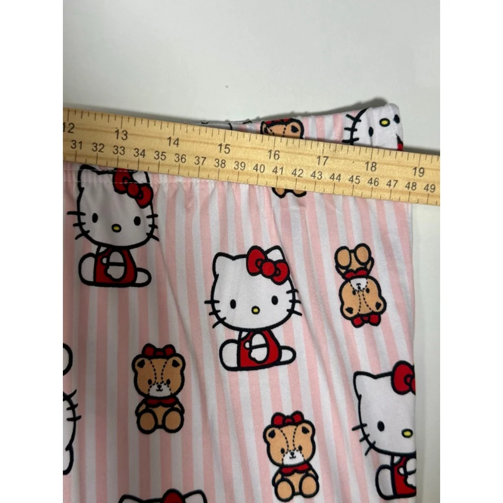 Size XL Hello Kitty Pink & White Striped Women’s Pajamas PJ Pant Set Teddy Bear